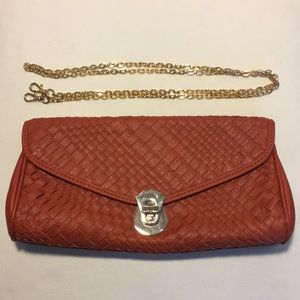 Burnt Orange Vegan Leather Woven Clutch